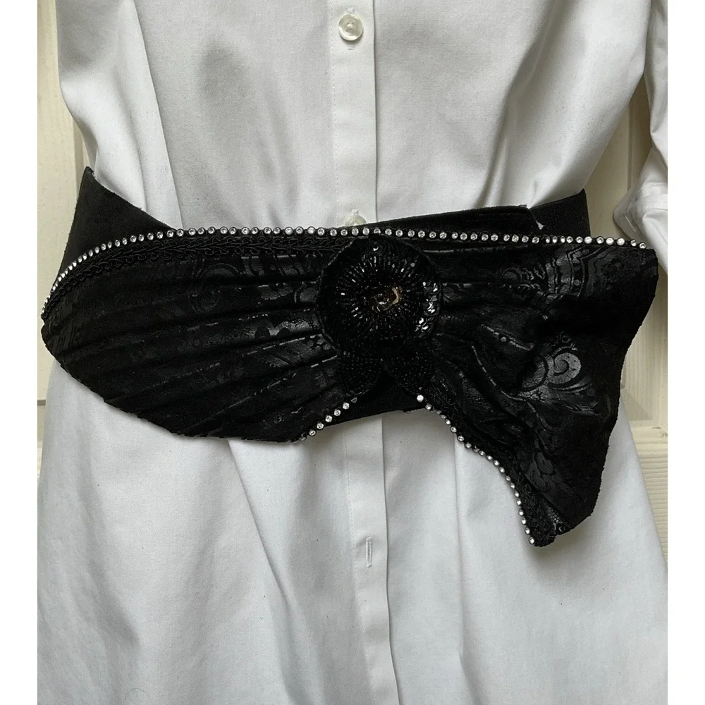 Salena's Collection Stretch Statement Belt Rhinestones Sequins One Size Dressy